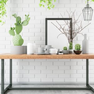 Minimal lifestyle interior with sideboard styling and editorial whitespace, for Bloomind lifestyle shot.
